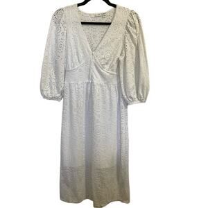 River Island crispy white beachy feminine modest eyelet midi dress lined size 12